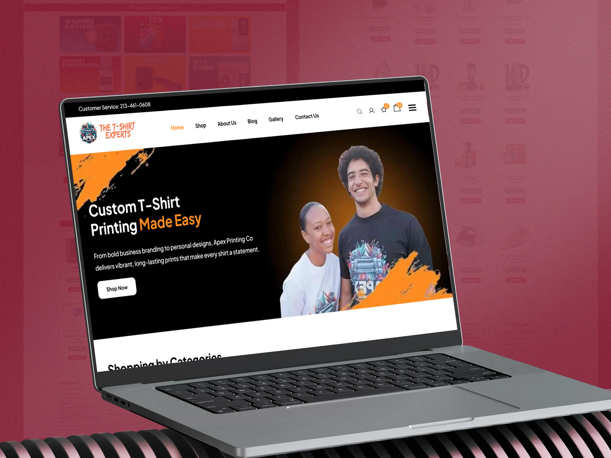 Illustrative design preview for Apex Printing Co. — not a screenshot of the live website