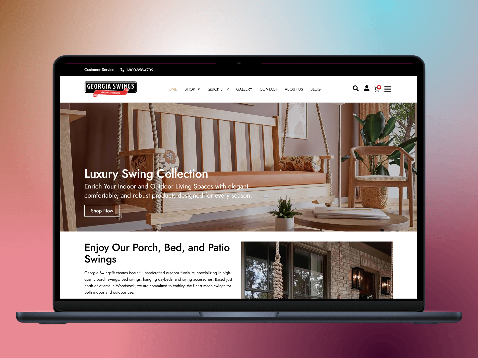 Illustrative design preview for Georgia Swings — not a screenshot of the live website